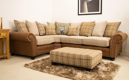 Darwin 1c2 Pillow Back Corner Sofa + Designer Footstool