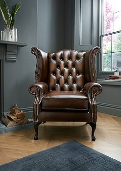 Chesterfield Leather Wing Chair - Antique Brown