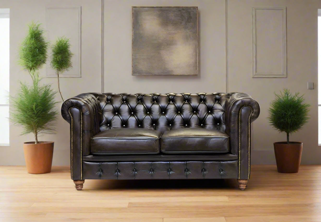 Chesterfield Leather 2 Seater - Antique Brown