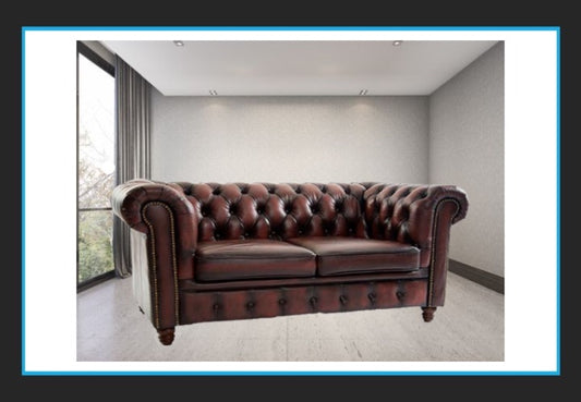 Chesterfield Leather 3 Seater - Oxblood Red