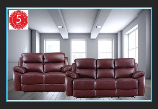 Rivoli 3+2 Leather Recliner Sofa Set Manual or Power