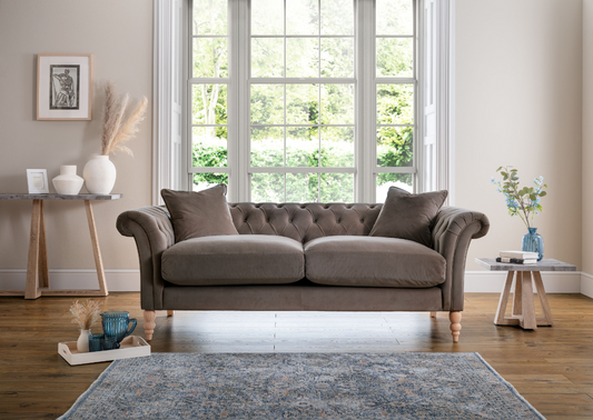 Chesterfield 3 Seat Sofa Fabric - 5 Colours Available