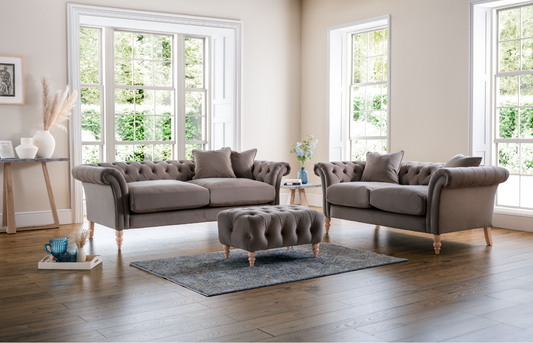 Chesterfield 3+2 Footstool Set Fabric - 5 Colours Available