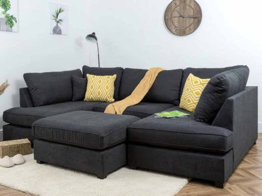 Carnaby U Shape Sofa + Footstool Set in Black