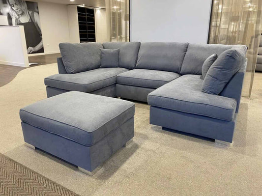 Carnaby U Shape Sofa + Footstool Set in Grey