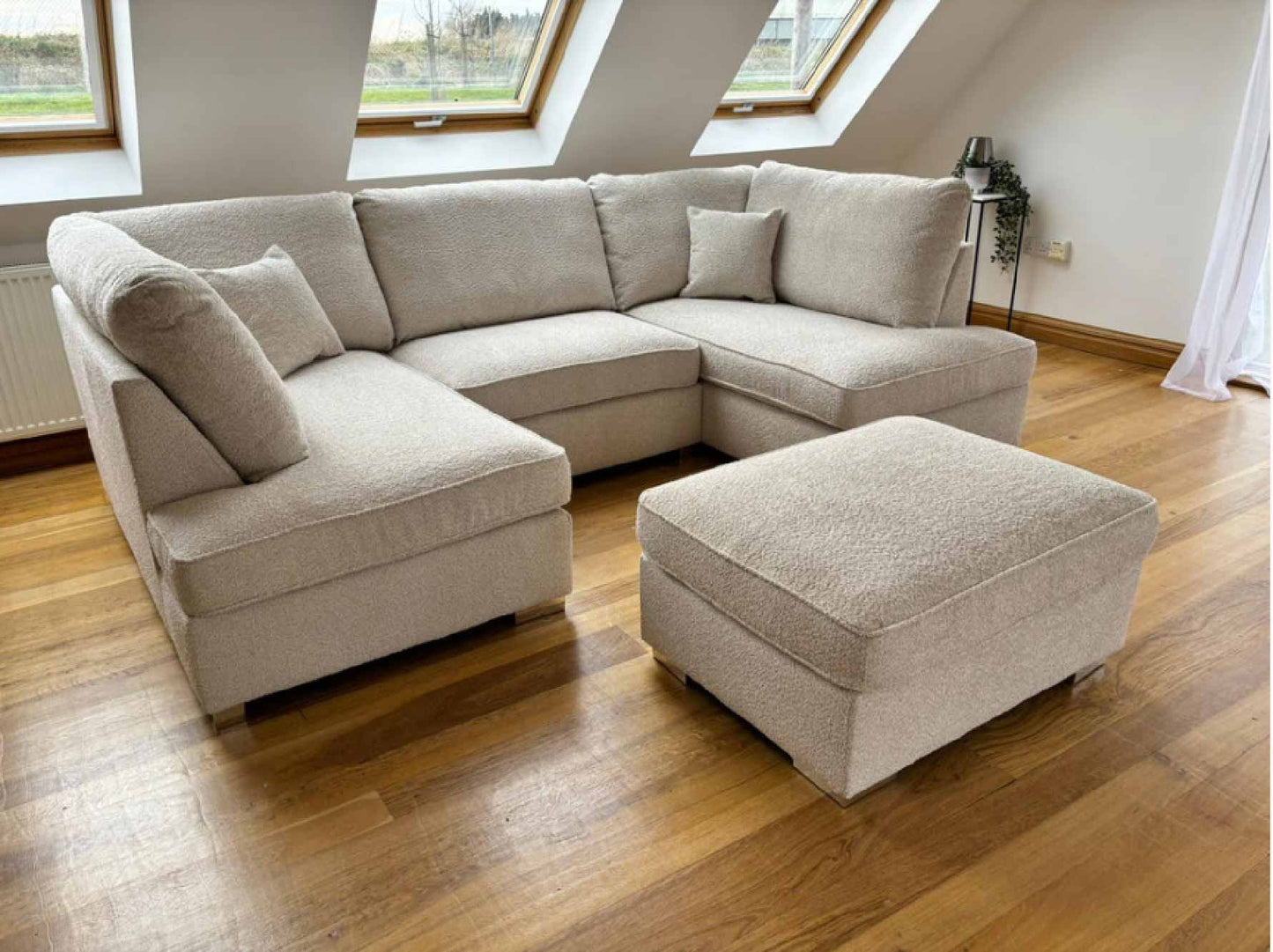 Carnaby U Shape Sofa + Footstool Set in Beige