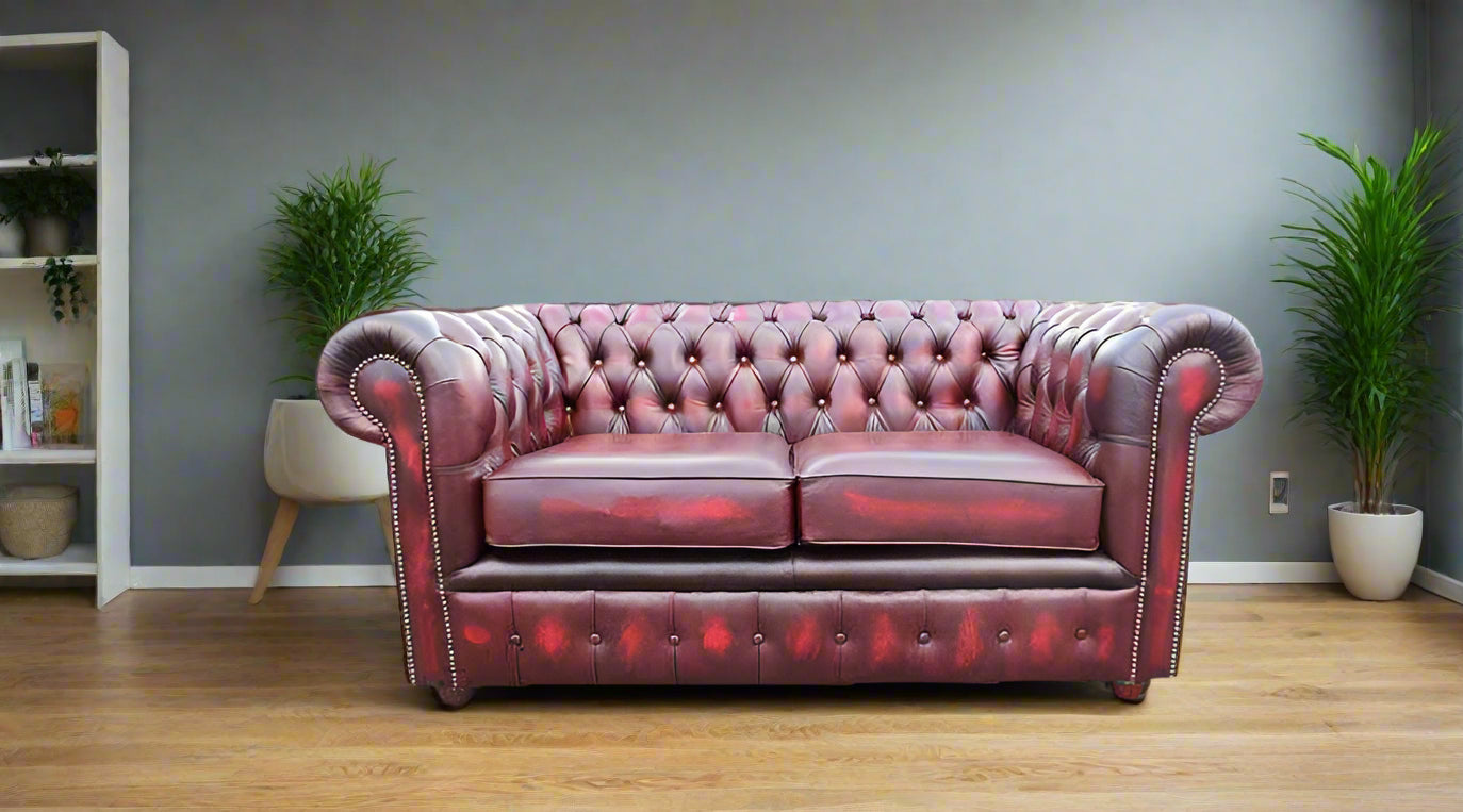 Chesterfield Leather 2 Seater - Oxblood Red